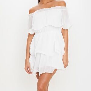 Pretty Little Things white chiffon mini dress